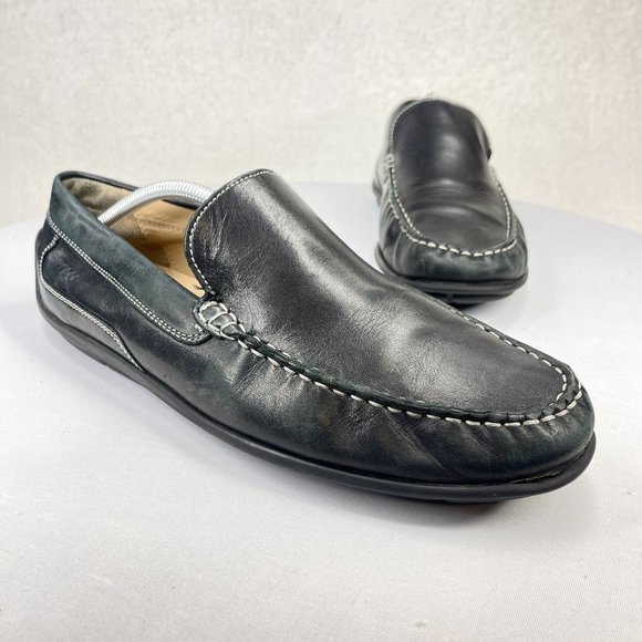 ECCO Mens 45 Black Leather Driving Loafers Flats Extra Width Comfort Slip On main image 7